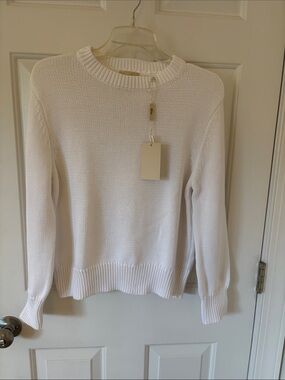 Elie Tahari: NEW Classic White Crewneck 100 percent cotton Women's Sweater